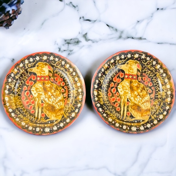 2 Ea Anthropologie Cornelia O’Donovan A PLATE FOR WALNUT BROWNIES Plate with Dog - Picture 1 of 5